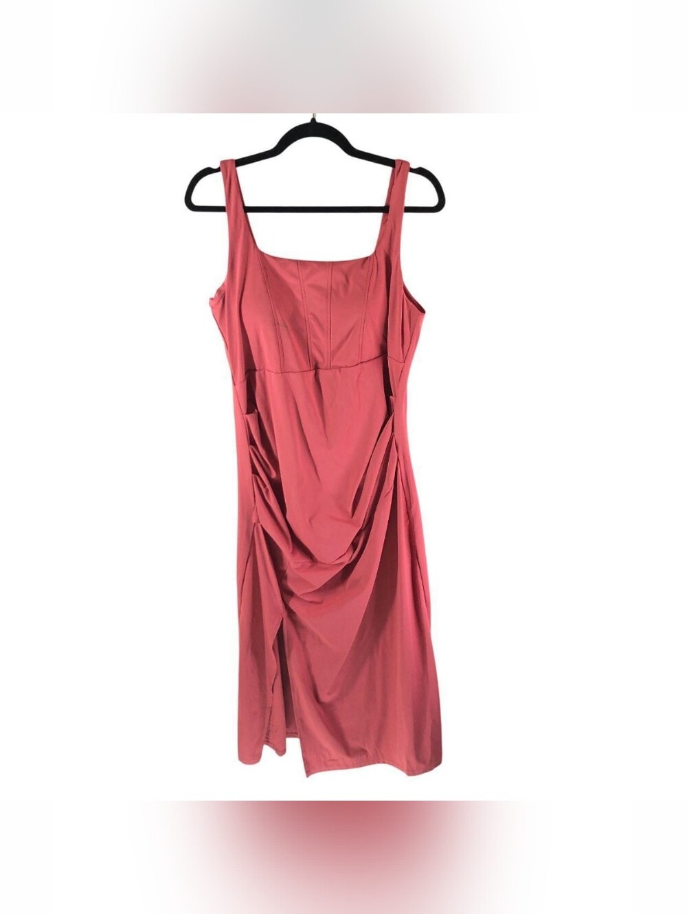 Halara Pink Airy Square Neck Corset Ruched Bodycon Midi Dress